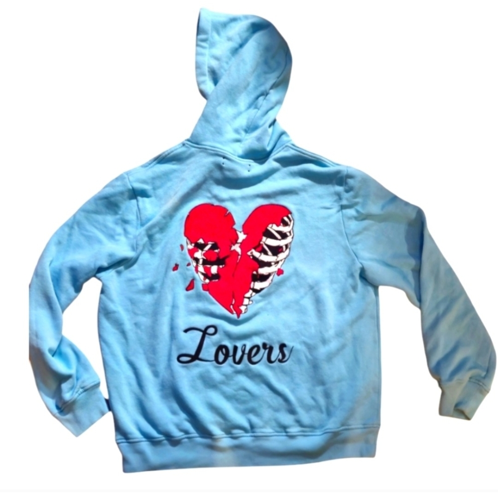 AMIRI Light Blue Hoodie with Black Embroidery